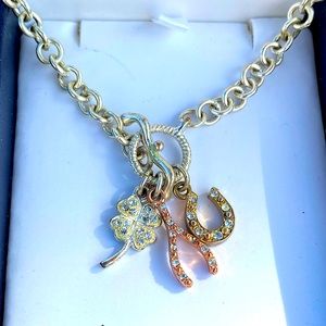 Silver Plated Lucky Shamrock Horse Shoe Wishbone Bracelet